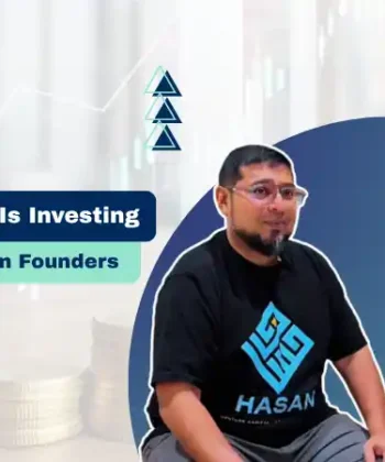 Promotional banner illustrating HASAN VC startup funding, $100K investment for Muslim founders, venture capital funding in Pakistan, halal startup ecosystem, and angel investor interviews.