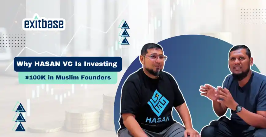 Promotional banner illustrating HASAN VC startup funding, $100K investment for Muslim founders, venture capital funding in Pakistan, halal startup ecosystem, and angel investor interviews.
